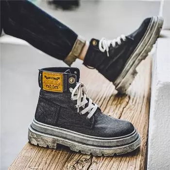 2024 осень и зима Douyin Martin ботинки джинсовые ретро джинсовые инструментальные ботинки ретро локомотив мужская обувь прямая трансляция высокое качество 39 синий