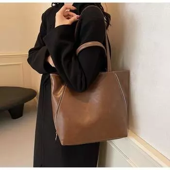 2024 осень и зима корейская студенческая сумка-тоут для женщин летняя простая повседневная большая вместимость двойная 39*12*30 коричневый