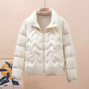 2024 осень и зима легкий пуховик женский короткий воротник-стойка куртка хлеб модная, простая и тонкая, теплая зимняя куртка прилив S чёрный