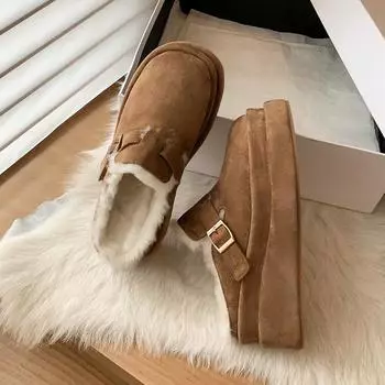 2024 осень и зима ленивые прибавки в росте шерстяные теплые тапочки мешок голова снежные тапочки на толстой подошве абрикосовые туфли 35 абрикосовый