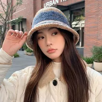 2024 осень и зима милая универсальная шапка рыбака допамин детская теплая модная маленькая ароматная ветровая постепенно меняющая цвет плюшевая шапка для бассейна M56-58cm