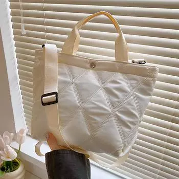 2024 осень и зима мода ромбовидный пуховый материал женская сумка большая вместительная сумка сумка для покупок сумка для студента колледжа белый