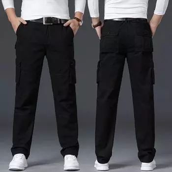 2024 Осень и зима мужские брюки с плюшем и плотные рабочие брюки, многокарманные мужские повседневные уличные универсальные 32
