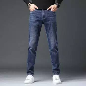 2024 осень и зима мужские плюшевые утолщенные теплые облегающие эластичные модные брендовые универсальные повседневные длинные джинсовые брюки 28