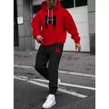 2024 Осень и зима мужской спортивный костюм из двух предметов с капюшоном повседневный пуловер модный повседневный спортивный комплект S