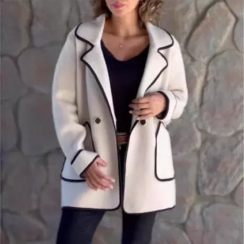 2024 Осень и зима Новая европейская и американская модная женская одежда Темпераментный костюм воротник двухстороннее шерстяное пальто S чёрный