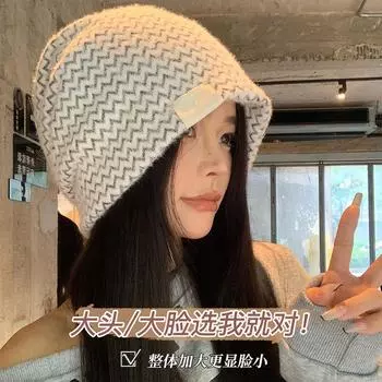 2024 осень и зима новая интернет-знаменитость шерстяная шапка большая окружность головы вязаная шапка женская теплая защитная шапка для ушей простая и модная Large size (56-61CM)