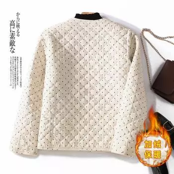 2024 осень и зима новая контрастная одежда из хлопка в горошек свободная и тонкая теплая персонализированная вельветовая куртка женская M