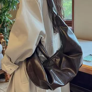 2024 осень и зима новая корейская сумка подмышку сумка через плечо большая вместительная ретро мягкая кожаная плиссированная сумка для пельменей серебряный