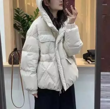 2024 осень и зима новая корейская версия пуховик Dongdaemun женский свободный и тонкий теплый белый пуховик с капюшоном прилив M чёрный