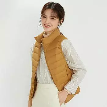 2024 осень и зима новая корейская версия воротник-стойка без рукавов легкий пуховик женская короткая куртка большого размера 90 белый утиный пух прилив S155/80A чёрный