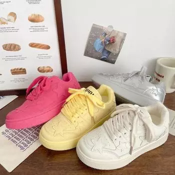 2024 осень и зима новая корейская версия платформы спортивная обувь для отдыха круглая головка однотонная студенческая серебряная звезда обувь для женщин 35 розы красного