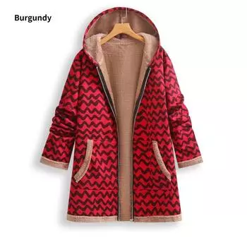 2024 Осень и зима Новая куртка из оленьей кожи Velvet Wave с хлопковой подкладкой, куртка из хлопка и пеньки с капюшоном, а также свободное пальто большого размера из бархата XL бордовый
