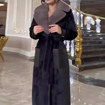 2024 осень и зима новая мода меховая интегрированная имитация норки шуба длинное пальто XS чёрный