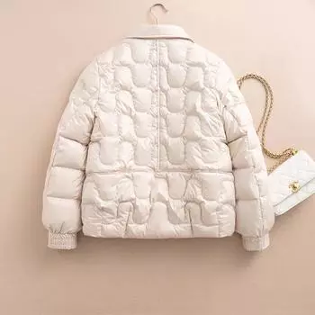 2024 осень и зима новая мода отворотом водная рябь повседневная легкая белая утиная пуховая куртка короткая куртка женская S