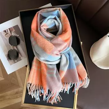 2024 Осень и зима Новая мода Универсальный кисточкой имитация кашемира клетчатый теплый платок шарф для мужчин и женщин 212x68 cm