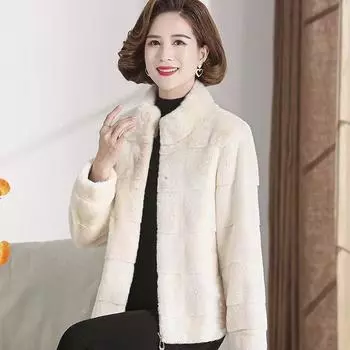 2024 осень и зима новая модная куртка для мам из искусственного меха, хлопковое пальто, короткое удобное, подарок на день матери S слоновая кость