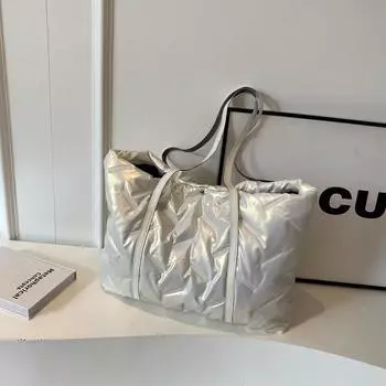 2024 осень и зима новая одноплечевая женская сумка через плечо для рук под мышками большой емкости хлопковая сумка для одежды космическая хлопковая пуховая сумка чёрный