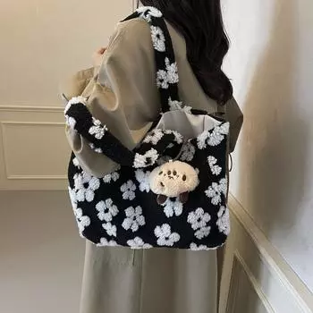 2024 осень и зима новая плюшевая сумка женская большая вместительная сумка-тоут симпатичная портативная наплечная универсальная сумка для поездок на работу