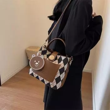 2024 осень и зима новая сумка-мессенджер женская нишевая сумка высокого класса сумка через плечо вместительная сумка-ведро клетчатая сумка