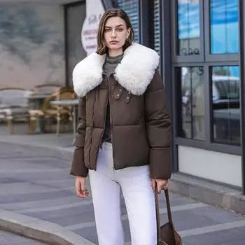 2024 Осень и зима Новая темно-синяя куртка с воротником-стойкой из хлопка Женская теплая маленькая M