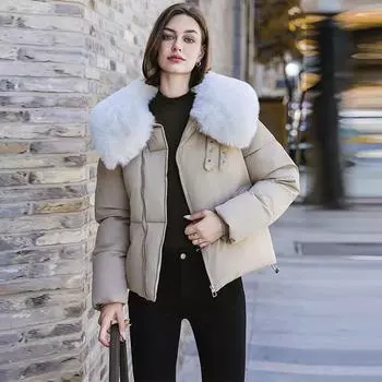 2024 Осень и зима Новая темно-синяя куртка с воротником-стойкой из хлопка Женская теплая маленькая M