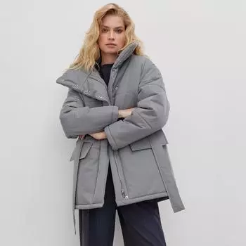 2024 осень и зима новая женская одежда воротник-стойка хлопковая куртка темперамент пояс нерегулярная средняя и длинная хлопковая куртка S бежевый