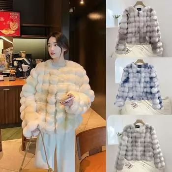 2024 осень и зима новая женская одежда искусственный мех тай-дай плюшевая короткая куртка с запачканным мехом сверху утолщенная круглая горловина искусственная норковая куртка S