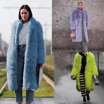 2024 осень и зима новая женская одежда утолщенный искусственный мех лацкан шуба женская европейская тока длинношерстное пальто S флуоресцентный зеленый
