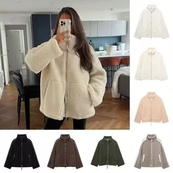 2024 осень и зима новая женская одежда однотонное шерстяное пальто с высоким воротником из овечьей шерсти ленивого стиля S