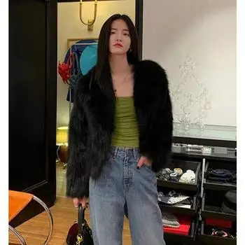 2024 осень и зима новая женская одежда искусственная лисья шерсть премиум плюшевое пальто короткое сексуальное меховое S слоновая кость