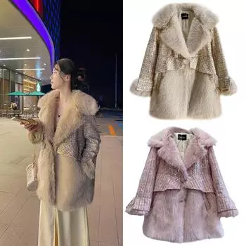 2024 осень и зима новая женская одежда блестящая шерстяная шуба женская мода меховое интегрированное пальто тяжелая промышленность свободное пальто пальто S розовый