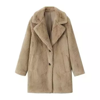 2024 осень и зима новая женская одежда мода свободный искусственный мех эффект пальто пальто E62221 S серый