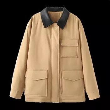 2024 осень и зима новая женская одежда ветрозащитный контрастный цвет хлопчатобумажный бойфренд ветрозащитный повседневный хлопчатобумажный стеганый костюм нейлоновая рубашка куртка XS хаки