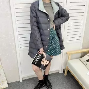 2024 осень и зима новинки модные иностранные простые средние и длинные куртки отжатые пуховики M хаки