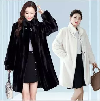 2024 осень и зима новое длинное пальто из искусственного норкового бархата для сохранения тепла пальто большого размера из искусственного меха для свекрови S