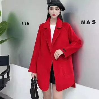 2024 осень и зима новое двухстороннее бархатное шерстяное пальто корейская версия новое короткое иностранное свободное шерстяное пальто M85-110 чёрный