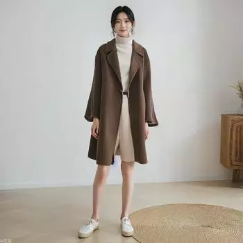 2024 осень и зима новое двухстороннее шерстяное пальто длинное выше колена темперамент модное и высококачественное шерстяное пальто с роговыми пуговицами S100~125