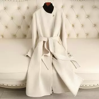 2024 осень и зима новое двухстороннее шерстяное пальто плюс длинный ремешок на колене облегающее шерстяное пальто высокого класса оптом S100-125