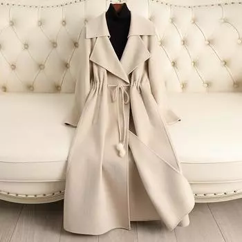 2024 осень и зима новое двухстороннее шерстяное пальто женское длинное темпераментное облегающее шерстяное пальто высокого класса для женщин S90-105 чёрный