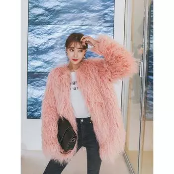 2024 осень и зима новое искусственное пляжное пальто из овечьей шерсти искусственное меховое пальто для женщин среднее и длинное искусственное пальто из овечьей шерсти для женщин XS
