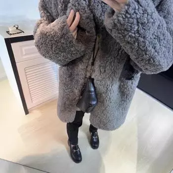 2024 осень и зима новое ленивое среднее и длинное меховое пальто со свободным верхом из искусственной овечьей шерсти S