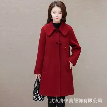 2024 осень и зима новое нежно-розовое двухстороннее кашемировое пальто xiaoxiangfeng темпераментное женское шерстяное пальто S красный