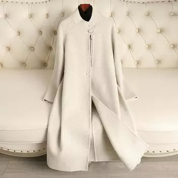 2024 осень и зима новое однотонное двухстороннее кашемировое пальто с воротником-стойкой модное универсальное высококачественное шерстяное пальто с роговыми пуговицами S100-125 трава зеленый