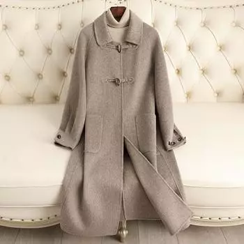 2024 осень и зима новое пальто двухстороннее кашемировое женское до колена свободное и теплое ретро высококачественное шерстяное пальто оптом S90-110