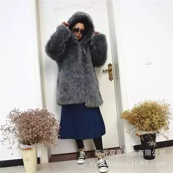 2024 осень и зима новое пальто из искусственного меха лисы женское средней и длинной длины корейская версия тонкое новое пальто из чернобурки S