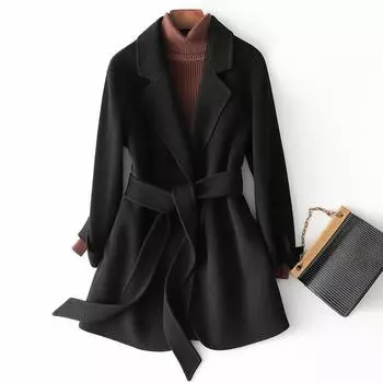 2024 осень и зима новое поколение волос женская одежда шерстяное пальто двухстороннее корейская версия облегающее кашемировое пальто женская распродажа XS чёрный