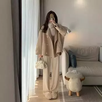 2024 осень и зима новое универсальное свободное шерстяное пальто женское шерстяное пальто стиль Хепберн маленький мужской корейский S