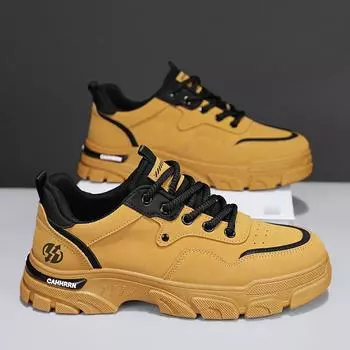 2024 осень и зима новые ботинки Martin в британском стиле на платформе низкие повседневные короткие ботинки модная кожаная мужская обувь Martin 39 жёлтый