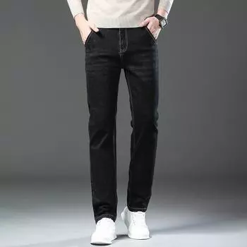 2024 Осень и зима Новые джинсы мужские деловые прямые свободные эластичные брюки трендовые универсальные повседневные брюки 36 чёрный